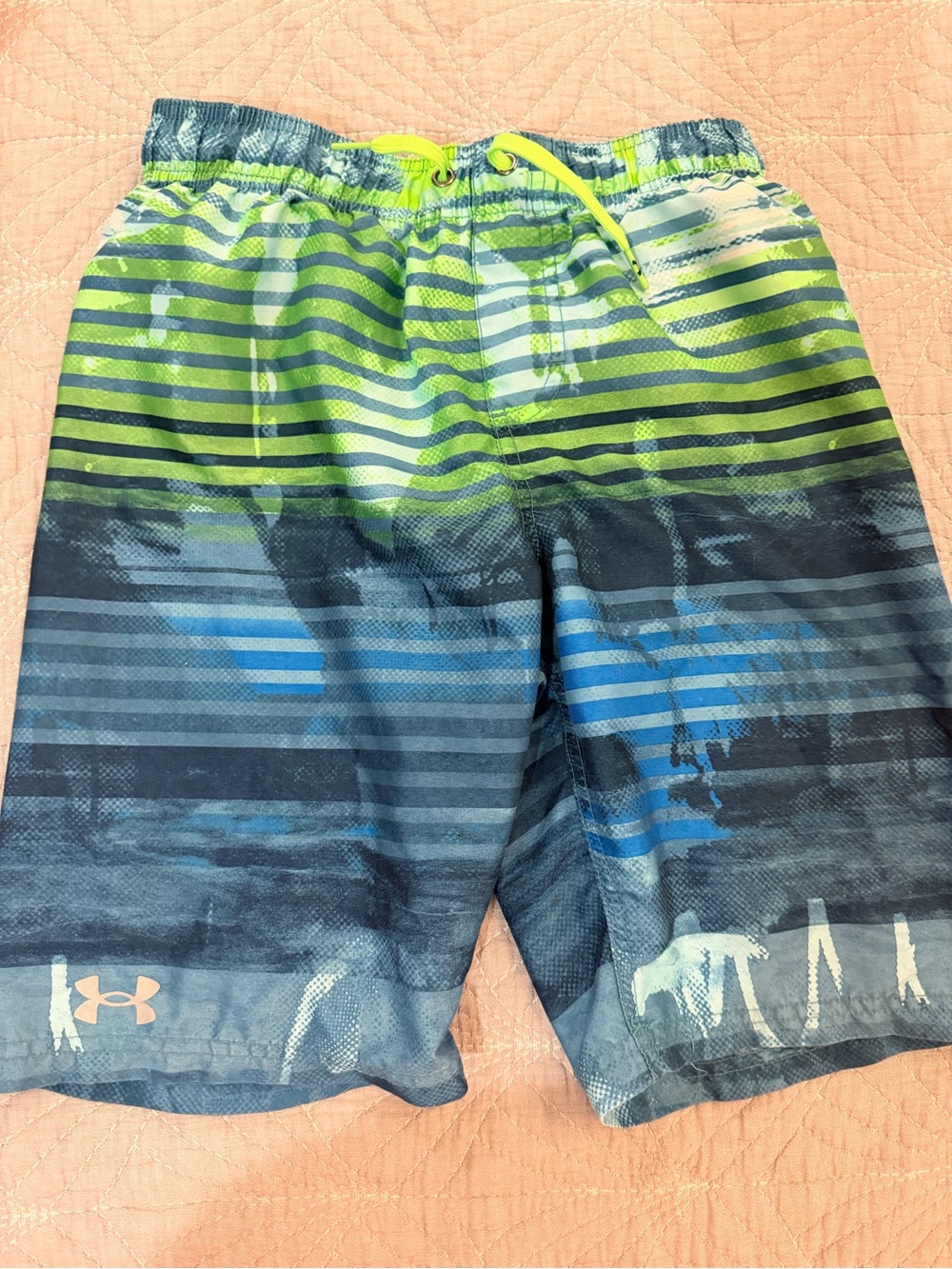 Under Armour Blue & Lime Gradient Striped Swim Trunks